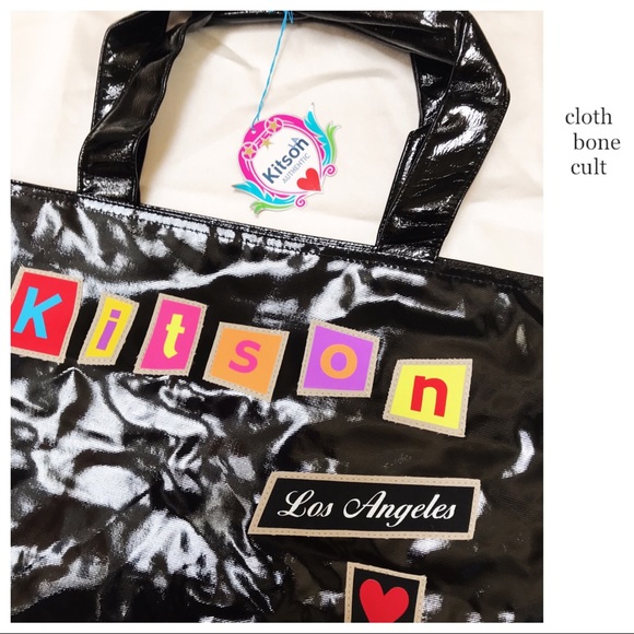 ✨NWT✨ KITSON Los Angeles Black Vinyl Lrg. TOTE BAG - Picture 5 of 9